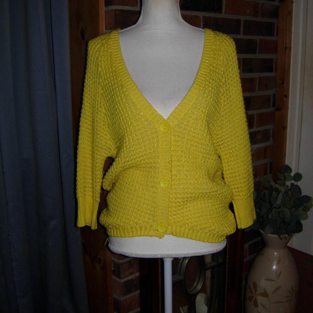 Takeout Yellow & Metallic Button Front Cardigan XS